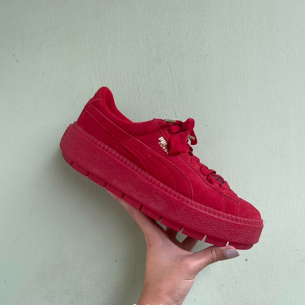 Red Suede Puma Platform Sneakers